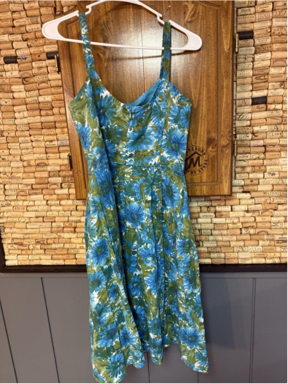 VTG Talbots Dress Size 6 Petite Green And Blue Floral Fit and Flare NWT Cottage - Picture 6 of 8